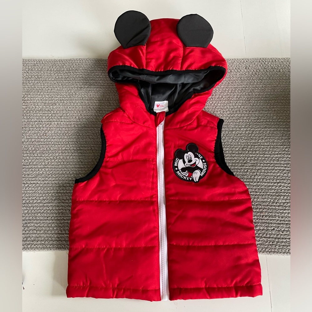 Disney Mickey Mouse Red Black Hooded Vest with Mouse Ears Size 2T